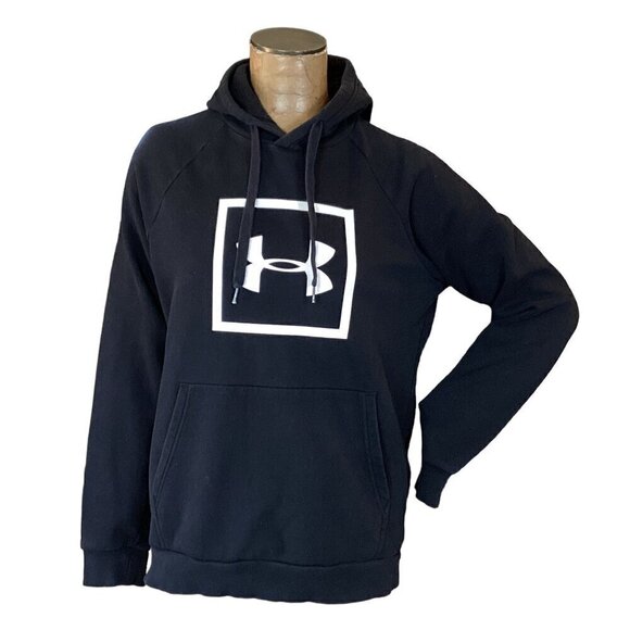 Under Armour Black w/ White Logo Graphic Hoodie Pullover Sweatshirt Mens M 249L - Picture 1 of 8